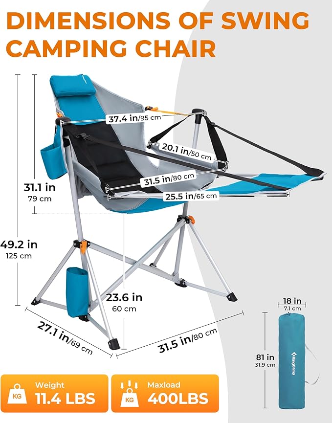 KingCamp Hammock Chair with Footrest – Heavy Duty Swinging Rocking Camping - Image 2