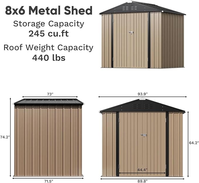 Greesum 8×6FT Outdoor Storage Shed, Metal Patio Storaged Sheds - Image 3
