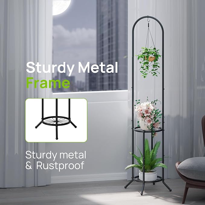 2-tier Hanging Plant Stand Plant Hanger Indoor Outdoor Corner Plant Stands - Image 4