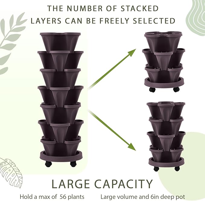 Umigy 2 Set Espresso Brown 7 Tier Vertical Planter Stackable Tower Planters - Image 6