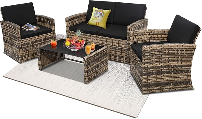 4-Piece Patio Furniture Set, Wicker Outdoor Rattan Sectional Sofa by KROFEM