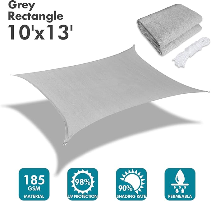 KANAGAWA Sun Shade Sail 10'x13' Gray Rectangle UV Block Canopy Awning Shelter - Image 2