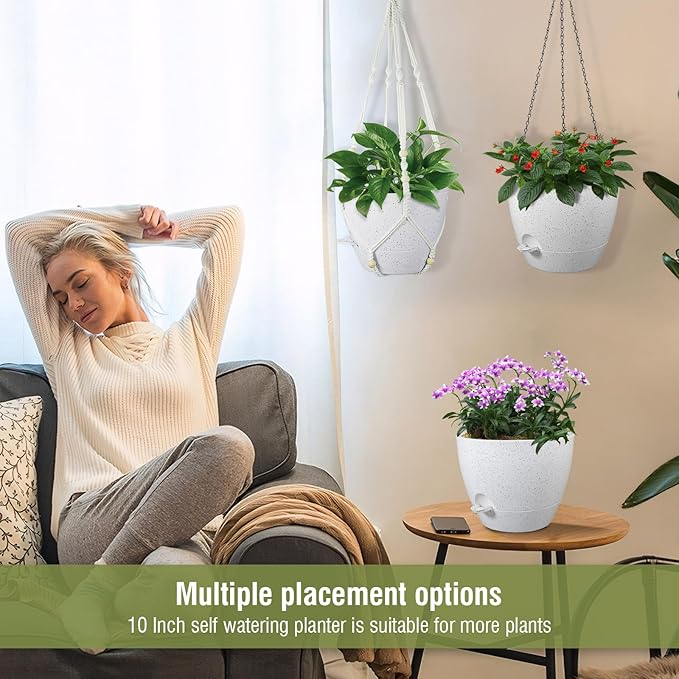 10 inch Self Watering Hanging Planters, 2 Pack Hanging Baskets - Image 6