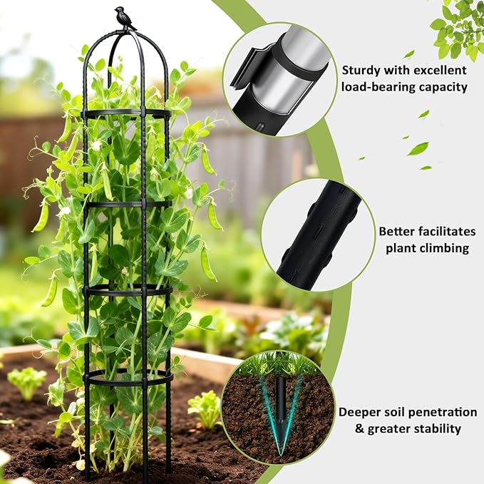 Garden Obelisk Trellis for Climbing Plants Outdoor, 6.2 FT Tomato Cage - Image 4