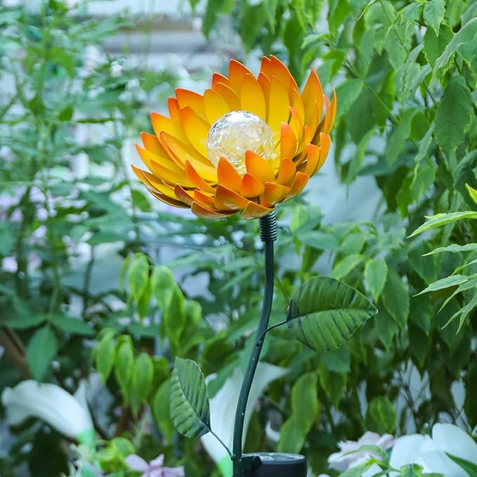 VCUTEKA Solar Garden Lights Metal Flower Decor Colorful Yellow Flowers Solar - Image 3