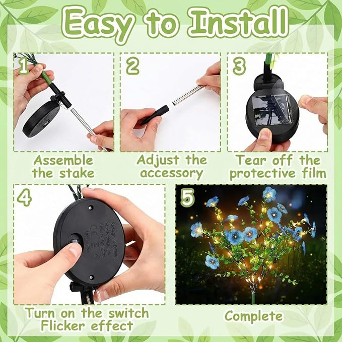 2 Pack Solar Stake Lights Outdoor Decor Waterproof Mums Artificial Flowers - Image 3