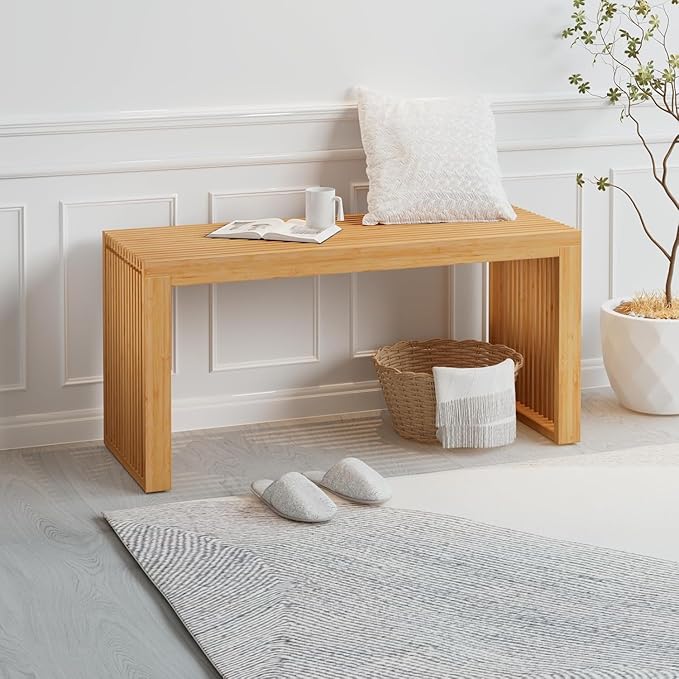 Bamboo Dining Bench, 35 inch Farmhouse Decor Indoor Kitchen Table Bench - Image 4