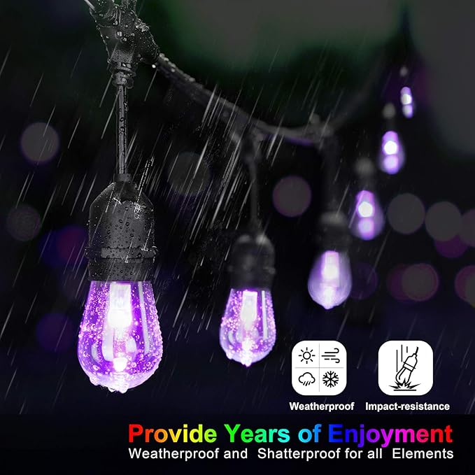 Mlambert 144Ft Multicolor Outdoor Patio Lights, Dimmable RGB Cafe String Lights - Image 8