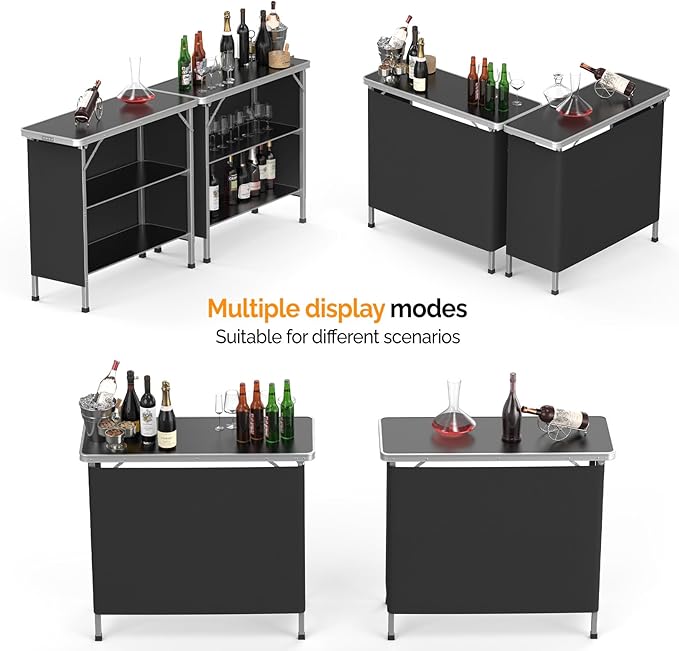 VINGLI 39" Portable Bar Table, 3-Tier Shelves, Mobile Bar Table - Image 6