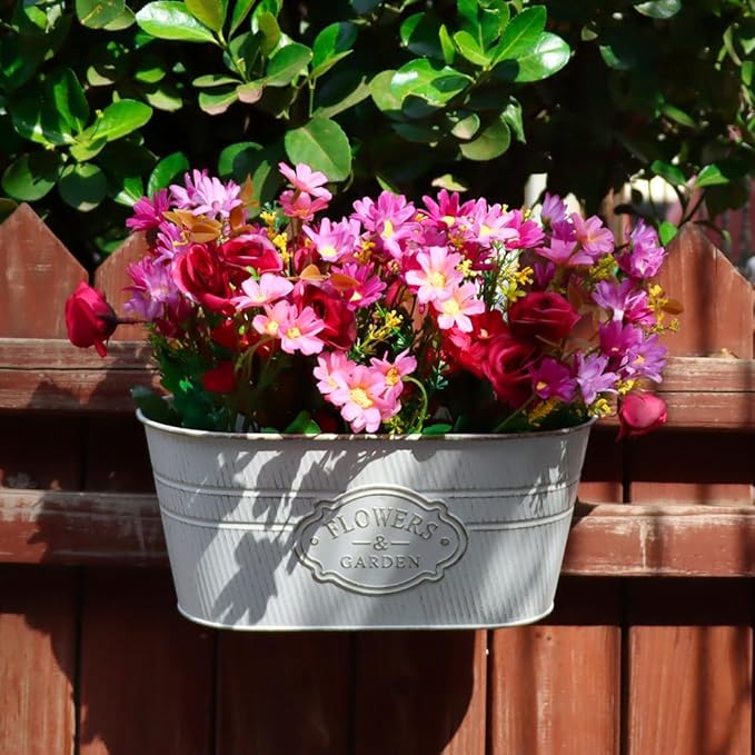 3 Pack Metal Railing Planters, 10.5" Oval Hanging Flower Pots - Image 7