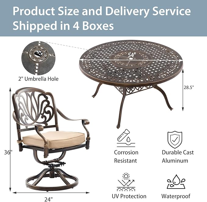 7-Piece Cast Aluminum Patio Furniture, Patio Dining Set - Image 6