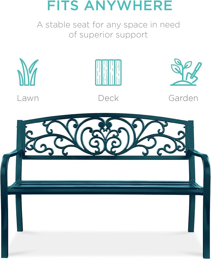 Best Choice Products Outdoor Bench Steel Garden Patio Porch Furniture - Image 3