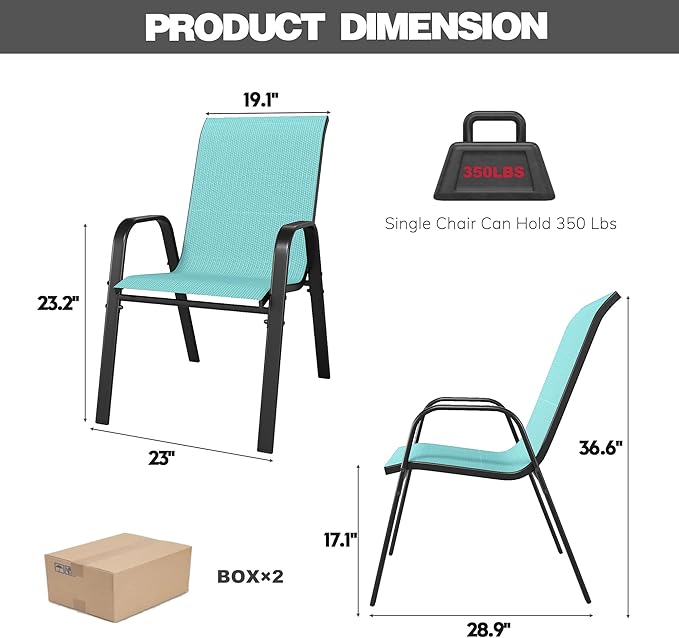 Patio Chairs Set of 4, Stackable Outdoor Dining Chairs - Image 8