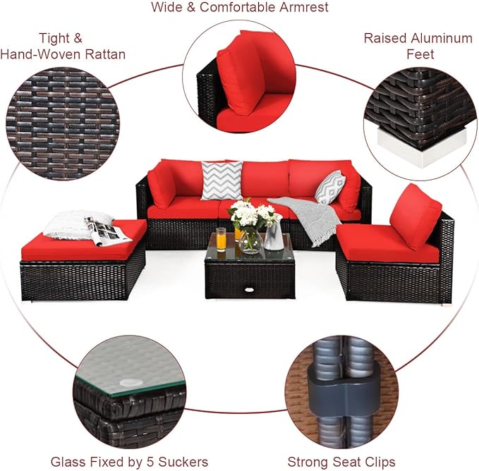 Tangkula 6 Piece Patio Furniture Set, Outdoor Deck Lawn Backyard Sectional Sofa - Image 9
