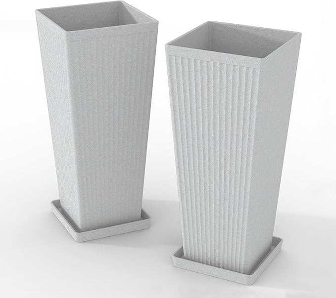 Tall Planters for Outdoor Plants Set of 2, 23.6" Large Taper Flower Plant Pots by Unknown