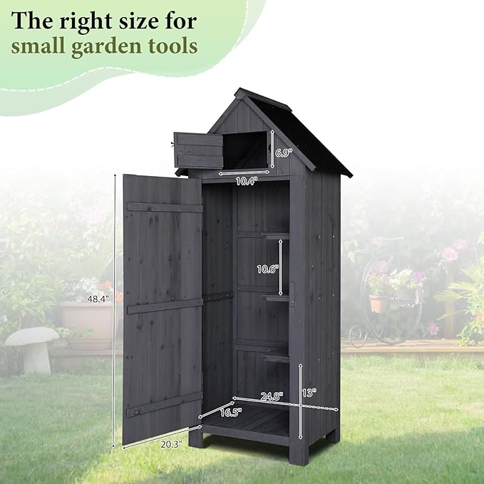 VINGLI Outdoor Wooden Storage Shed, Garden Shed Outside Tool Cabinet - Image 3