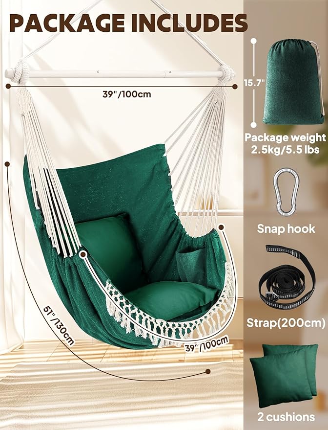 Chihee Hammock Chair Hanging Swing Max 500 Lbs 2 Cushions Included Metal - Image 6