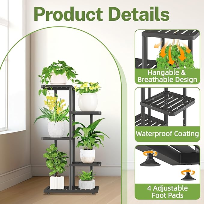 iDavosic.ly Plant Stand Indoor Outdoor, 4-Tier Tall Metal Flower Shelf - Image 2