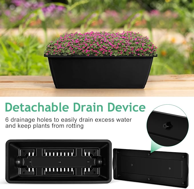 ETELI Railing Planter 6 Pack, 16.9 Inch Window Basket Deck Boxes Plastic Flower - Image 3