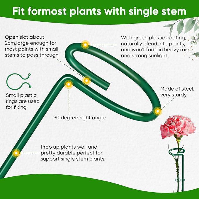 HiGift 17 inch Plant Support Stakes, 4mm Thick Garden Single Stem Flower - Image 5