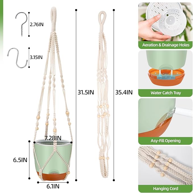 2-Pack 7.2-Inch Self-Watering Hanging Planters - Image 5