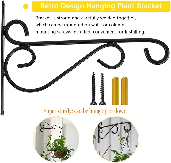 12 Inch Hanging Plant Bracket, Thick Solid Steel Wall Mount Bracket - Image 4
