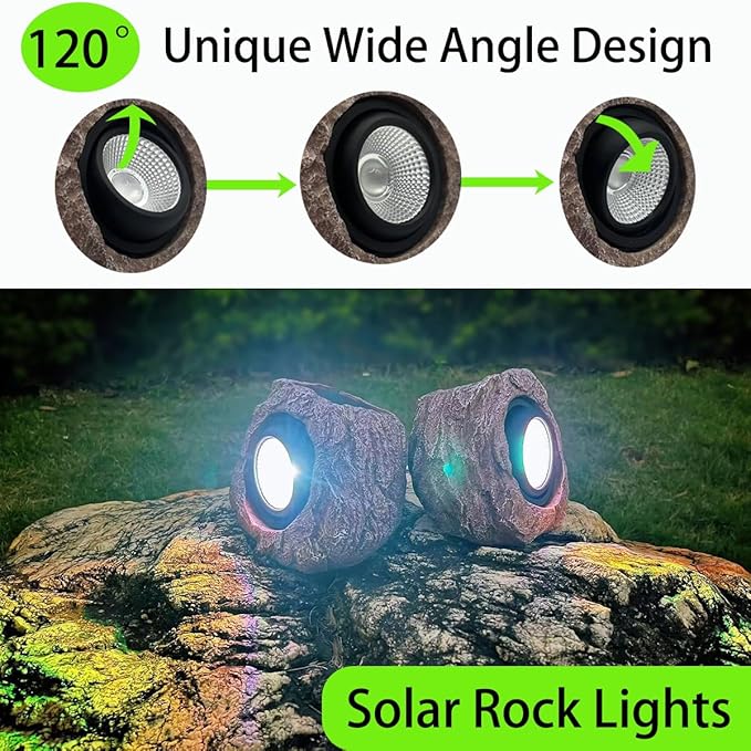 Solar Rock Lights Outdoor Waterproof, 2 Pack LED Colored Garden Rock Solar Light - Image 2