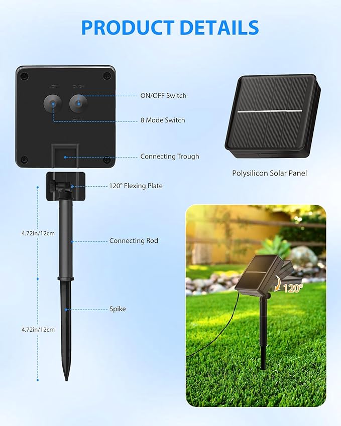 Brightown Solar Outdoor String Lights - 50 FT 120 LED Solar String Lights - Image 9