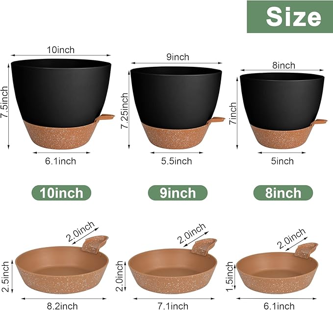 Planters for Indoor Plants 3 Pack, 10/9/8 Inch Self Watering Flower Pots - Image 2
