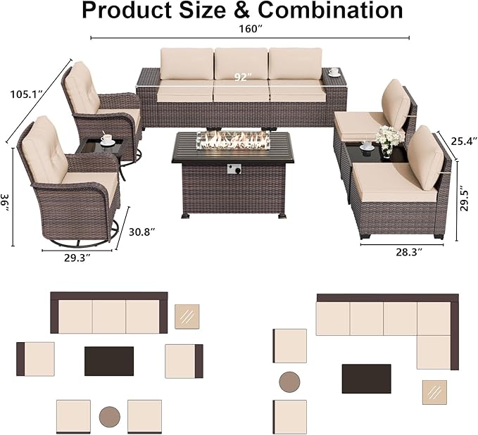 ALAULM 10 Pieces Patio Furniture Set - Image 6