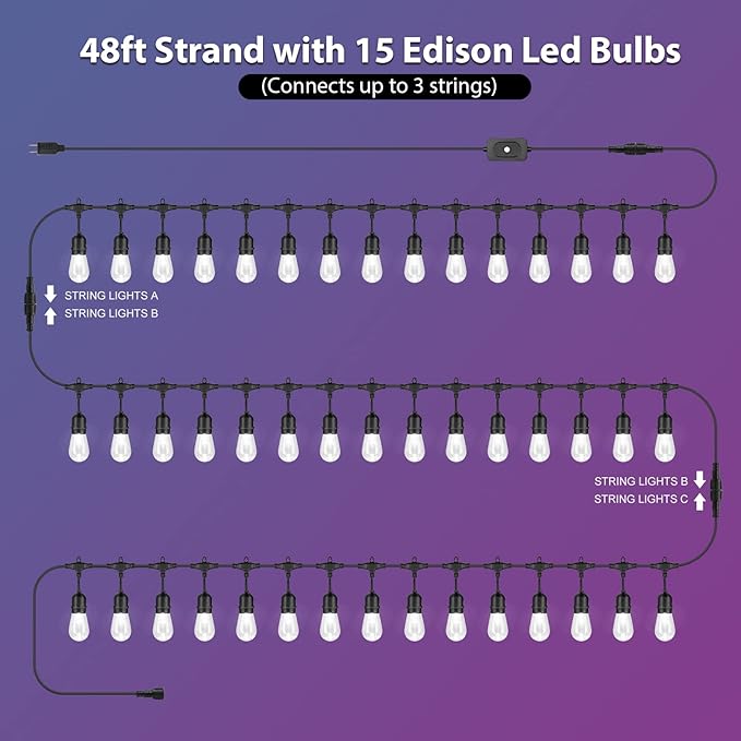 Mlambert 48FT Outdoor Patio Lights Waterproof Dimmable - Image 9