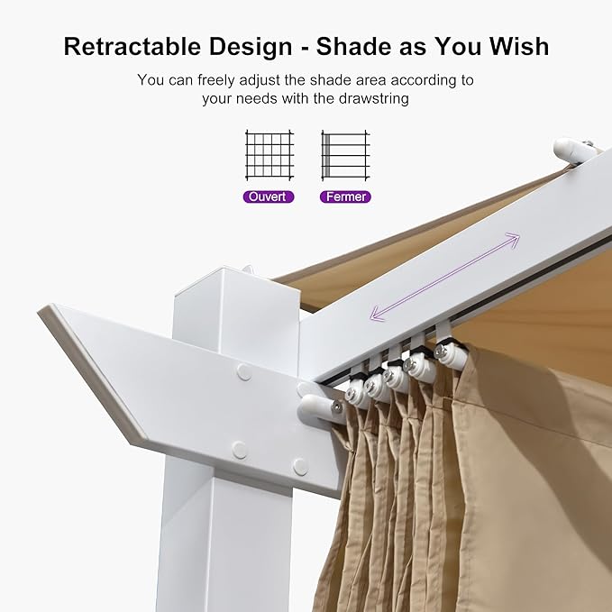PURPLE LEAF 10' x 10' Outdoor Aluminum Pergola White Heavy-Duty Retractable - Image 3