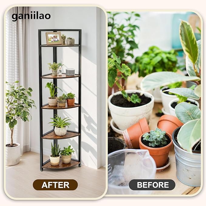 Corner Plant Stand with Grow Light Shelf 5 Tiered Plant Stand 59” Tall Flower - Image 4