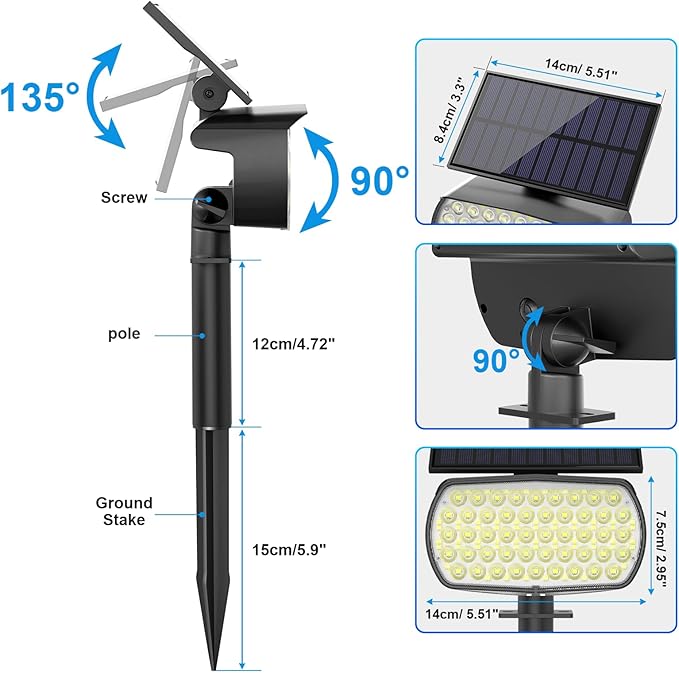 108 LED Solar Spot Lights Outdoor, Solar Lights Outdoor IP65 Waterproof - Image 7