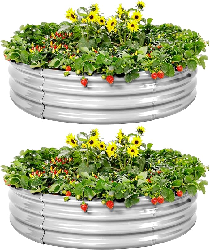 Land Guard Galvanized Raised Garden Bed 2Pcs, Planter Raised Garden Beds Outdoor by LandGuard