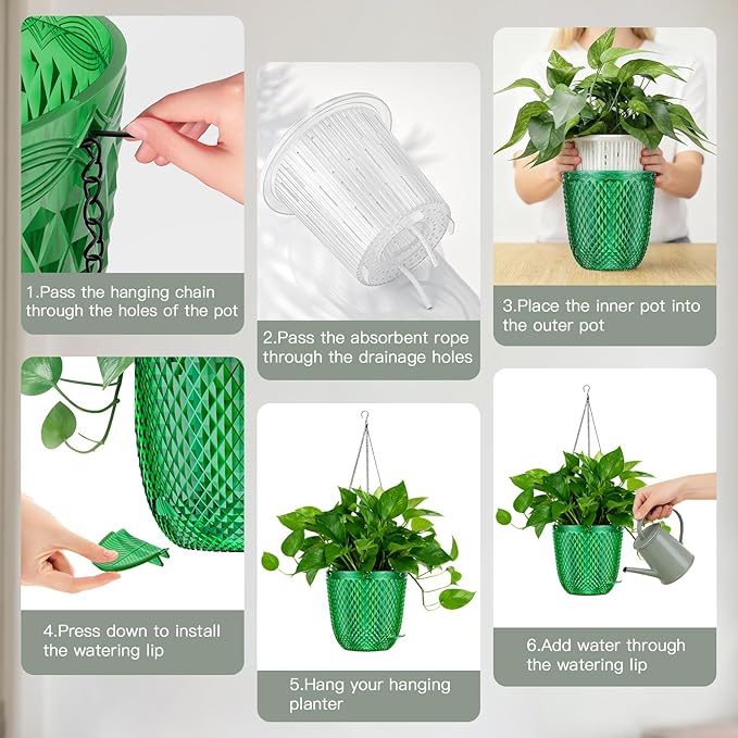 QCQHDU Self Watering Hanging Pots, 2 Pack 7.2 Inch Hanging Planters - Image 6
