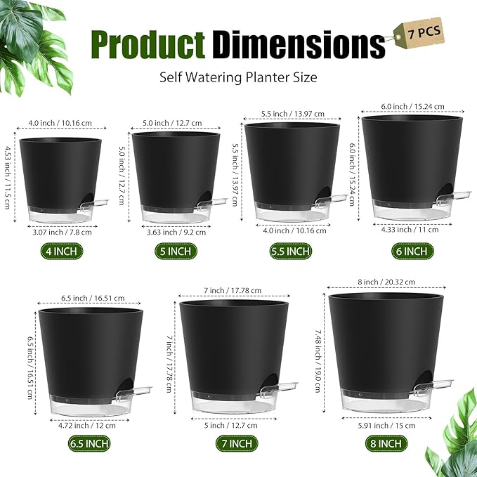 Plant Pots 4/5/5.5/6/6.5/7/8 Inch Self Watering Pots, 7 Pack Plastic Planters - Image 5