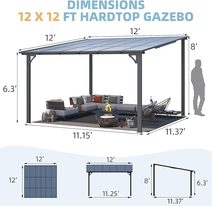 AECOJOY 12' x 12' Gazebo Outdoor Pergola - Image 7
