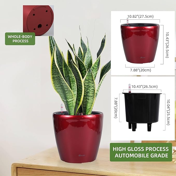 Dexceder 11x10 Inches High Gloss Self Watering Planter Indoor Outdoor, Inner - Image 3