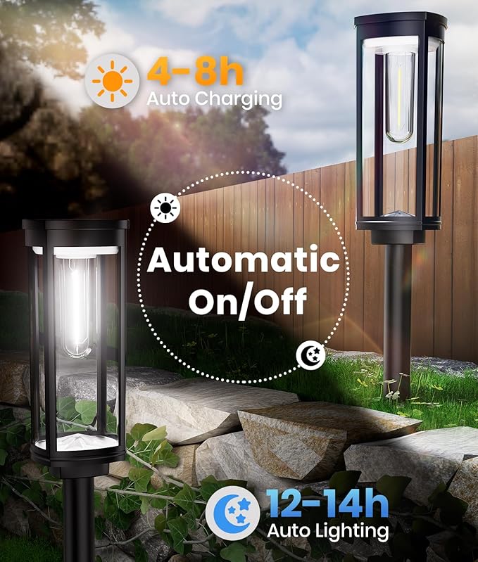 Solar Pathway Lights Outdoor Waterproof 4 Pack Upgraded Solar Walkway Landscape - Image 6