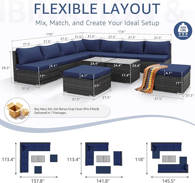 NICESOUL 11 Piece High-End Outdoor Furniture Set, 29.3'' High Back XL Big Size - Image 4