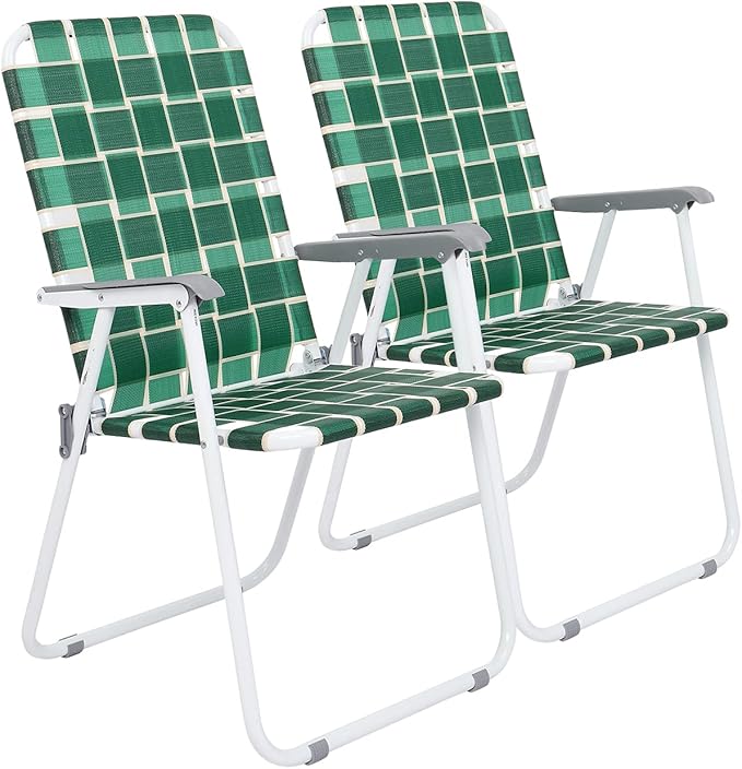 VINGLI Patio Lawn Webbed Folding Chairs Set of 2, Outdoor Beach Chair Portable by VINGLI