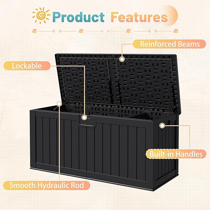 Patiowell 240 Gallon Large Outdoor Storage Box, Waterproof Deck Box - Image 4