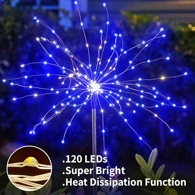 YOTOZU 2 PCS Solar Firework Light, Outdoor Solar Garden Decorative Lights 120 - Image 9
