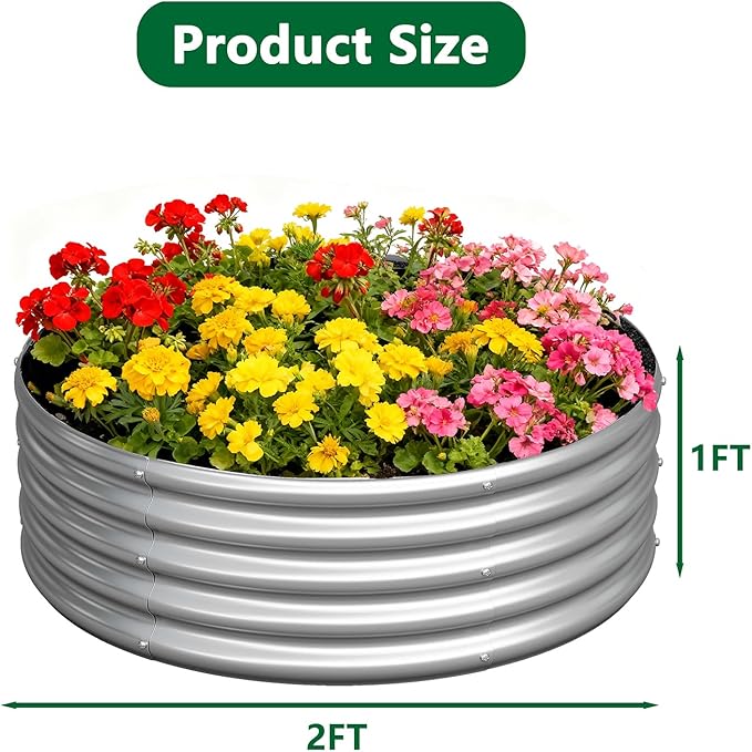 zizin 2 Pcs Round 2x2x1ft Raised Garden Bed Kit Metal Planter Box - Image 2