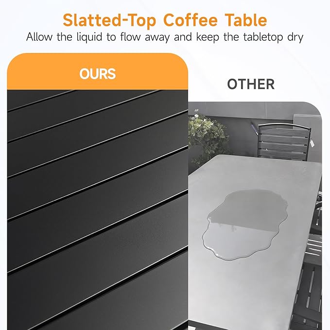 ONBRILL Outdoor Metal Coffee Table, 36 Inch Patio Black Coffee Table - Image 6