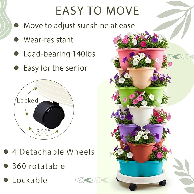 Umigy 2 Set Multicolor 7 Tier Stackable Vertical Planters - Image 6