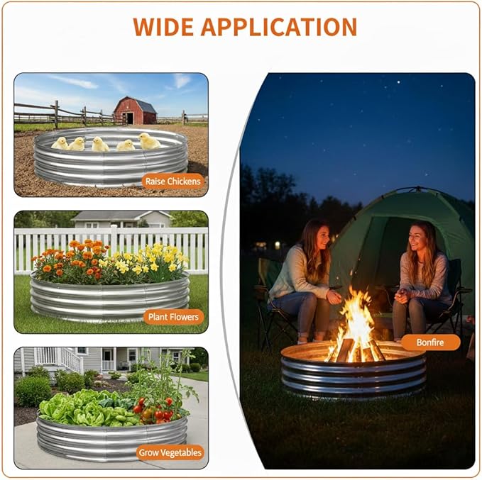 60 Inch Galvanized Steel Fire Pit Ring, 12 Inch Raised Heavy Duty Wood Burning - Image 2