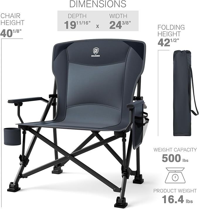 EVER ADVANCED Oversized Folding Camping Chair, - Image 8