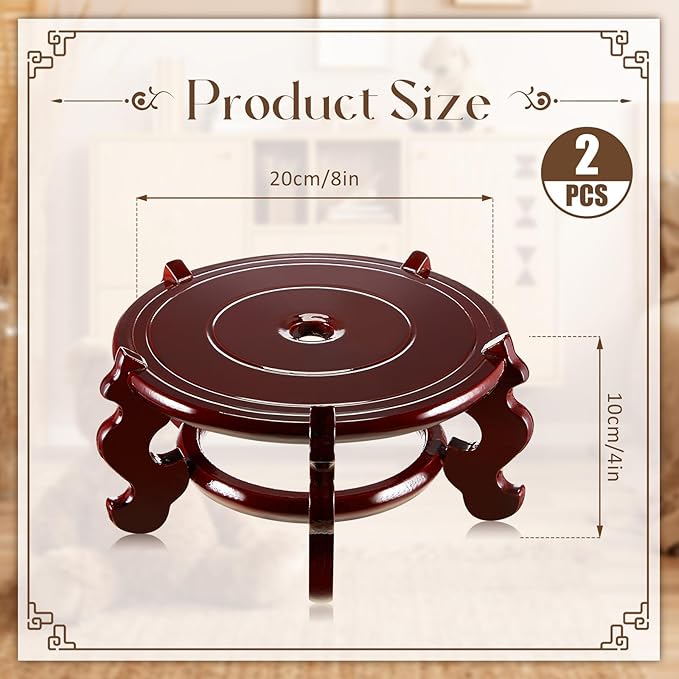 Geetery 2 Pcs 4 to 12 in Wooden Plant Stands Indoor Chinese Oriental Plant Stand - Image 2